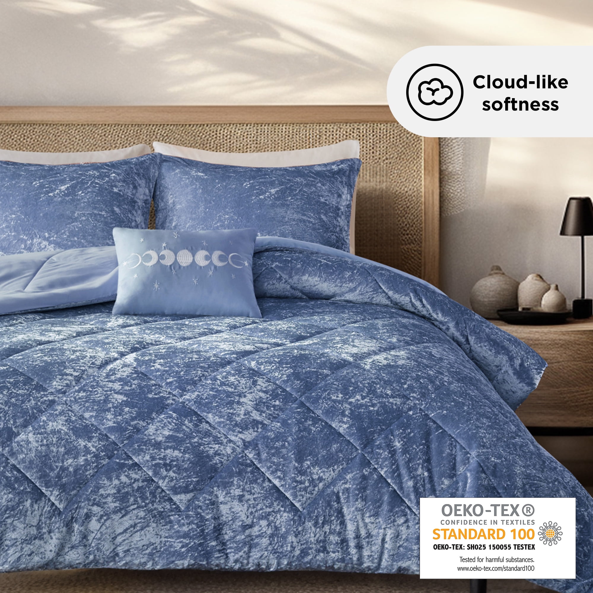 Regency Heights Twin/Twin XL Size Comforter Sets, Velvet Bedding Comforter Set for All Seasons, Blue Bedding Set with Decor Pillow for College Dorm, 3-Piece