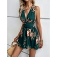 thumbnail image 5 of ZOELNIC Women's Floral Print Deep V Neck Tie Back Sleeveless Romper Short Jumpsuit, XL, 5 of 6