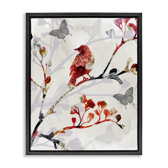 Stupell Industries Eclectic Patterned Birds on Branches Black Floating Frame Canvas Art, 17 x 21, by Susan Jill