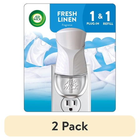 (2 pack) Air Wick Plug-in Scented Oil Warmer Air Freshener Starter Kit, Fresh Linen, 2 Piece Set