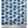 thumbnail image 1 of Soimoi Blue Modal Satin Fabric Monitor & Bossy Girl Print Fabric by Yard 42 Inch Wide, 1 of 3