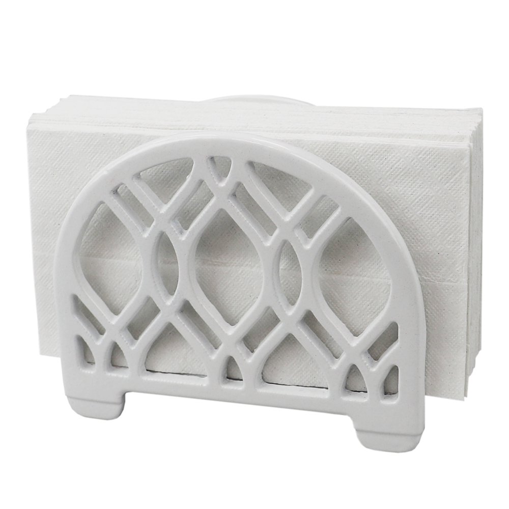 Home Basics Iris Arch Vertical Upright Cast Iron Napkin Holder, White