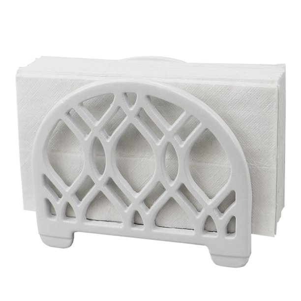 Home Basics Iris Arch Vertical Upright Cast Iron Napkin Holder, White