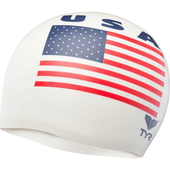 TYR Adult USA Silicone Swim Cap - White