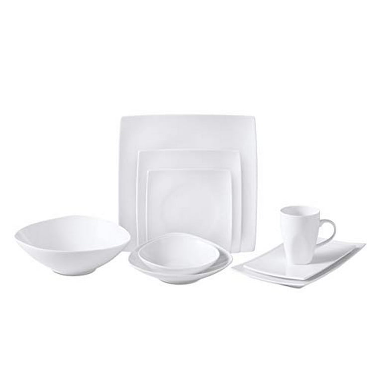 Bone China Square Shape, Elegance White 51pc Dinnerware Set