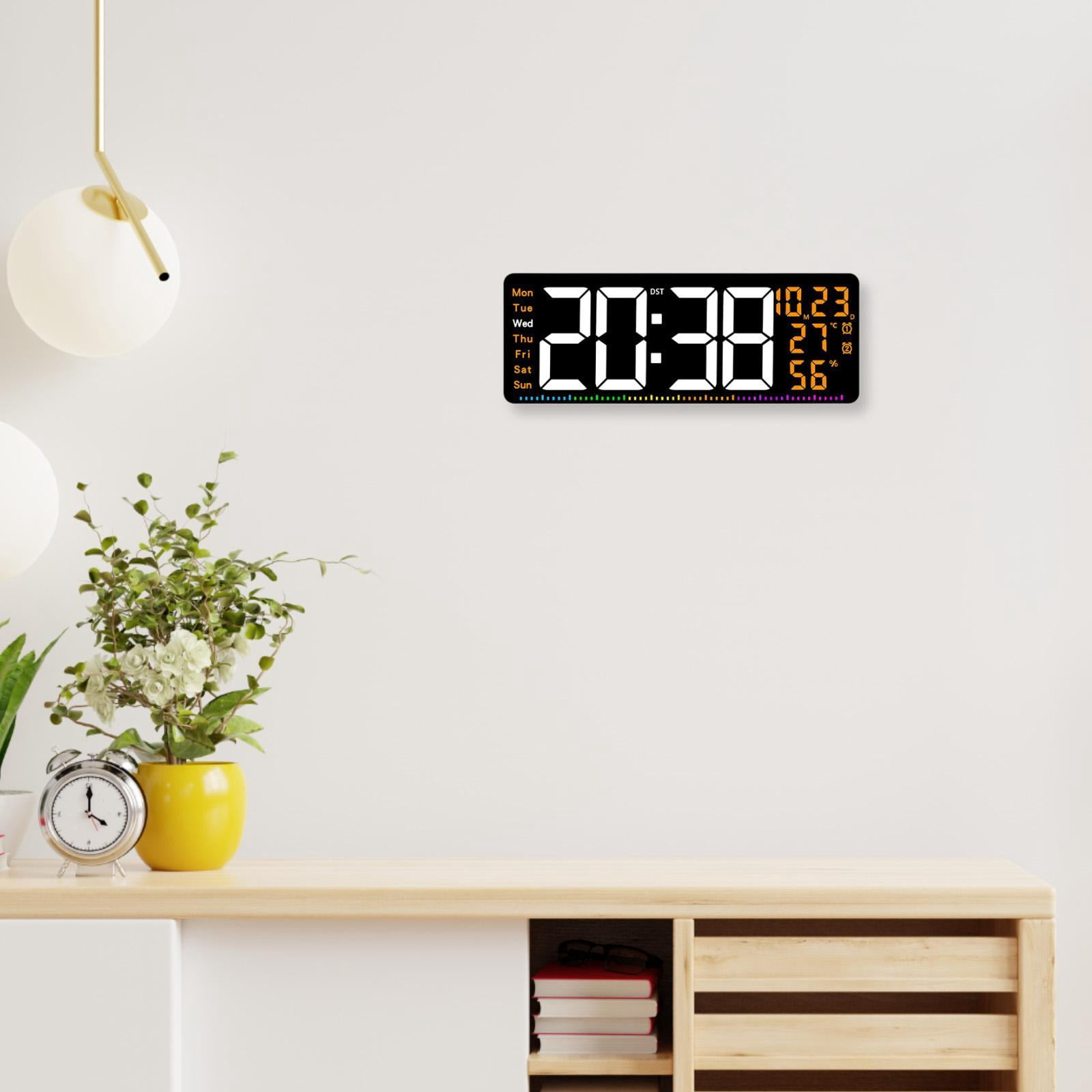 TISHITA Digital Wall Clock with Temperature Display Ideal Gift Sturdy Practical Calendar Clock LED Alarm Clock for Office Bedroom Orange