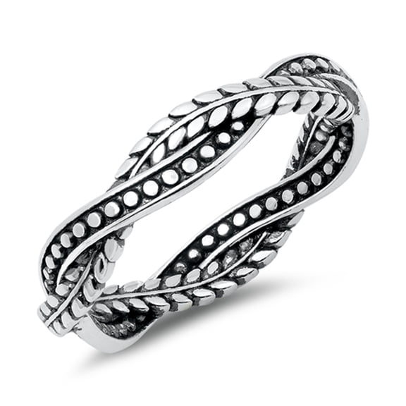 Cute Twisted Nature Leaf Vine Oxidized Boho Dot Sterling Silver Ring 925 Jewelry Female Male Size 6