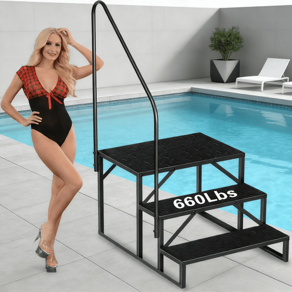 Above Ground Pool Ladder 3 Step with Handrails 440lb Capacity Heavy Duty Safety Stairs for Inground Pool Spa Hot Tub Deck Backyard RV Camper Portable Steps Non Slip Rust Resistant Outdoor Step Stool
