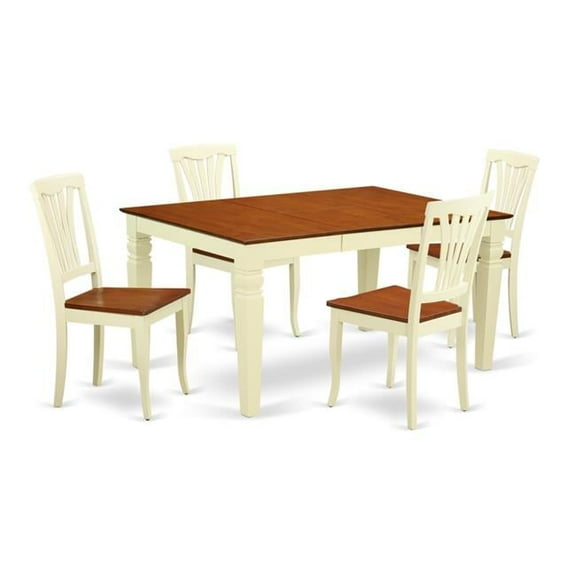 Kitchen Set with One Weston Table & Four Solid Wood Seat Chairs, Buttermilk & Cherry - 5 Piece