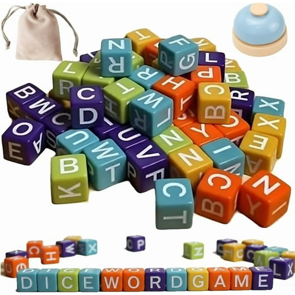 60pcs Dice Word Game Brain Exercise Games, 3-Minute Quick Thinking, Crossword Board Games for Parties and Family Game Nights, Portable dice Set, Suitable for 1-5 Players