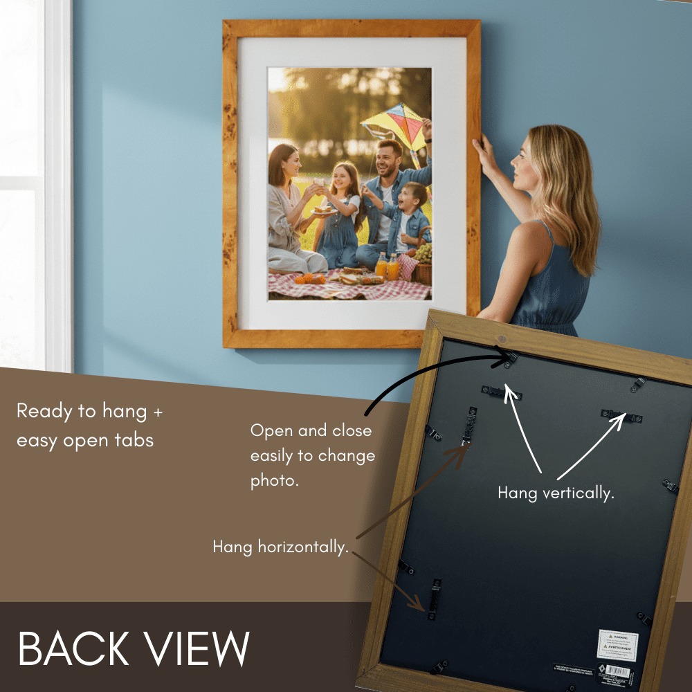 Concepts 16x20 Matted to 11x14 Picture Frames,  Dark Burlwood Photo Frames for Wall, Tabletop (Set of 4)