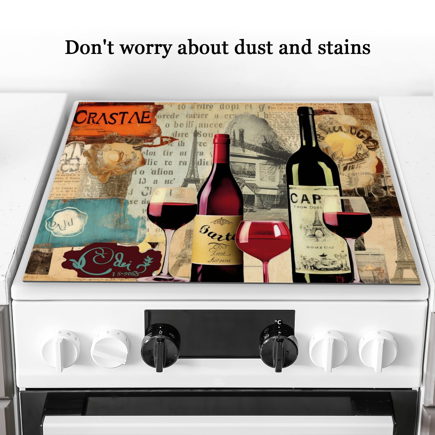 Stovetop Cover for Electric Stove, Retro Bottles of Wine Pattern Square Glasstop Stove Covers, Oilproof Decoration Mat For Kitchen RV (28×20 Inch)