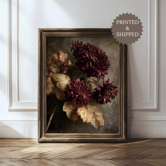 Moody Flowers Poster Wall Art Burgundy Floral Abstract Print Nature Inspired Her Home Decor UNFRAMED Poster, Wall Art for Decor, Present, 8x12