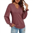 thumbnail image 3 of Tops Casuales de Larga con Cuello en V para Mujer, Camisetas Holgadas de y Otoño Vino Tinto XL, 3 of 7