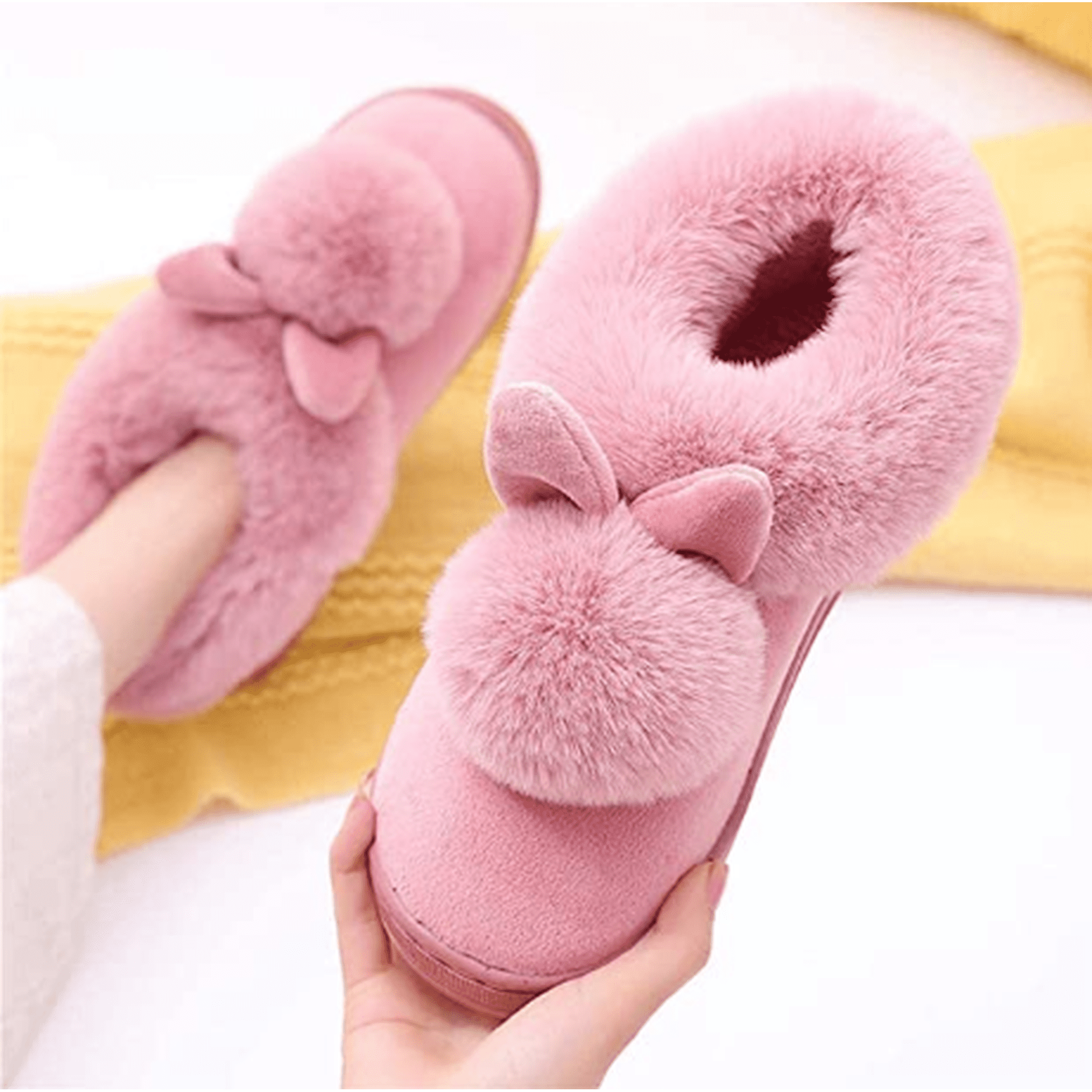 Chaussons Hiver Femme/homme Fourrure Lapin - Pantoufles Fermées Antidérapantes - Semelle Mémoire De Forme - Intérieur/extérieur