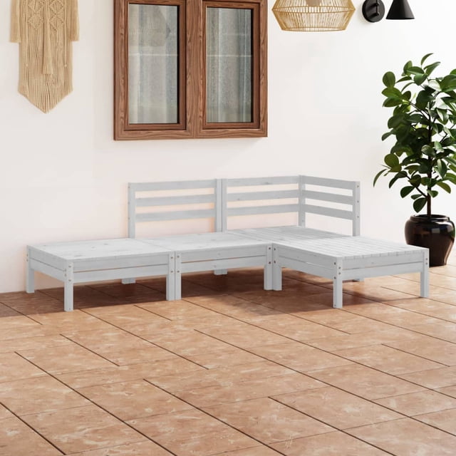 vidaXL Ensemble de Salon de Jardin 4 Pcs Blanc en Pin Massif