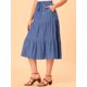 thumbnail image 4 of Falda midi plisada escalonada de cambray con cintura elástica bohemia para mujer Azul L, 4 of 6