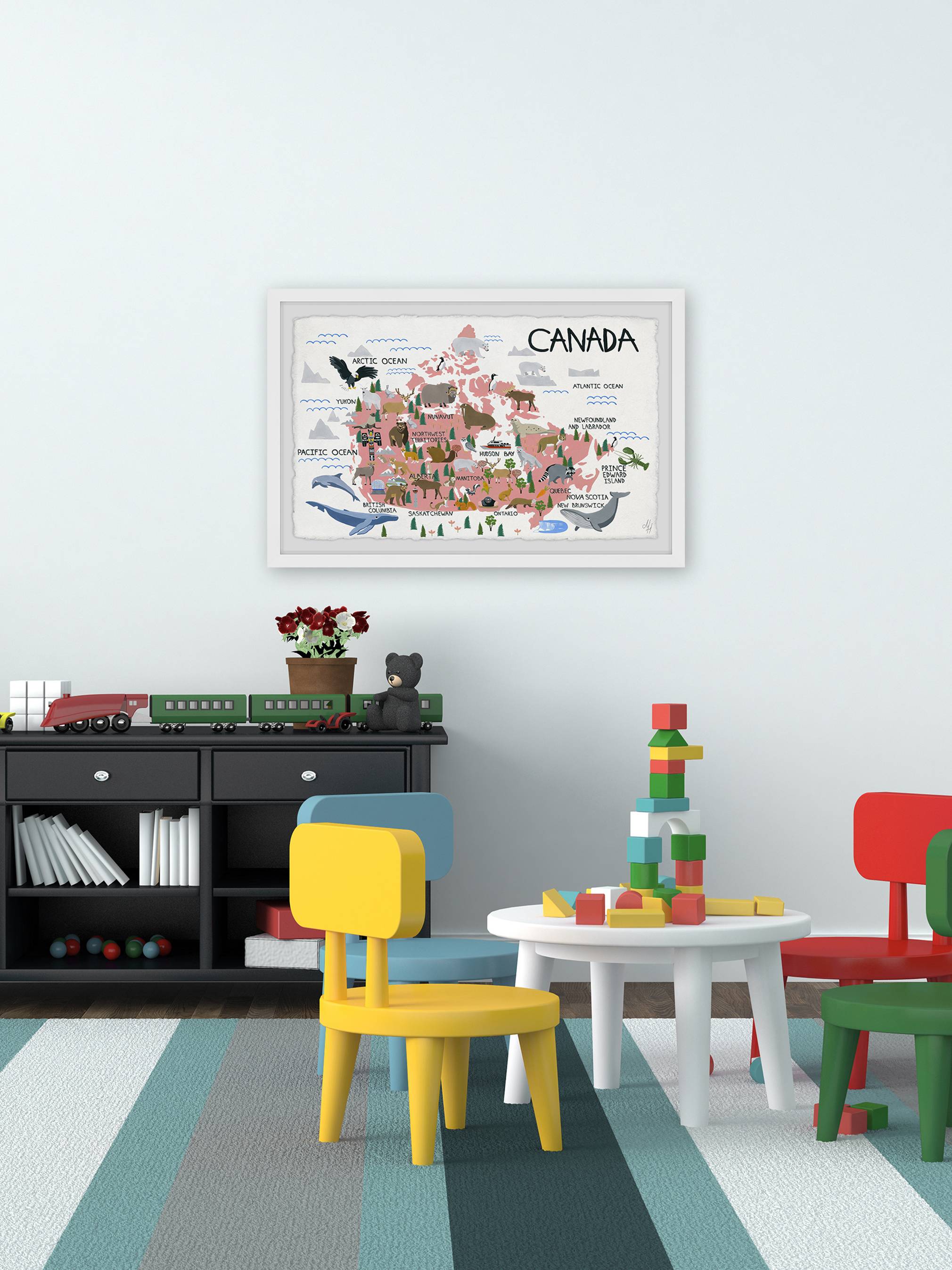 Marmont Hill Pink Canadian Map Framed Wall Art