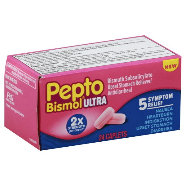 Pepto Bismol Caplets, 24 Count, For Relief Of Gas, Anti Diarrhea