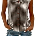 thumbnail image 7 of Women Gingham Button Down Slim Sleeveless Blouse Plaid Top Summer Henley Neck Tank Vest Spring Summer Clothes, 7 of 7