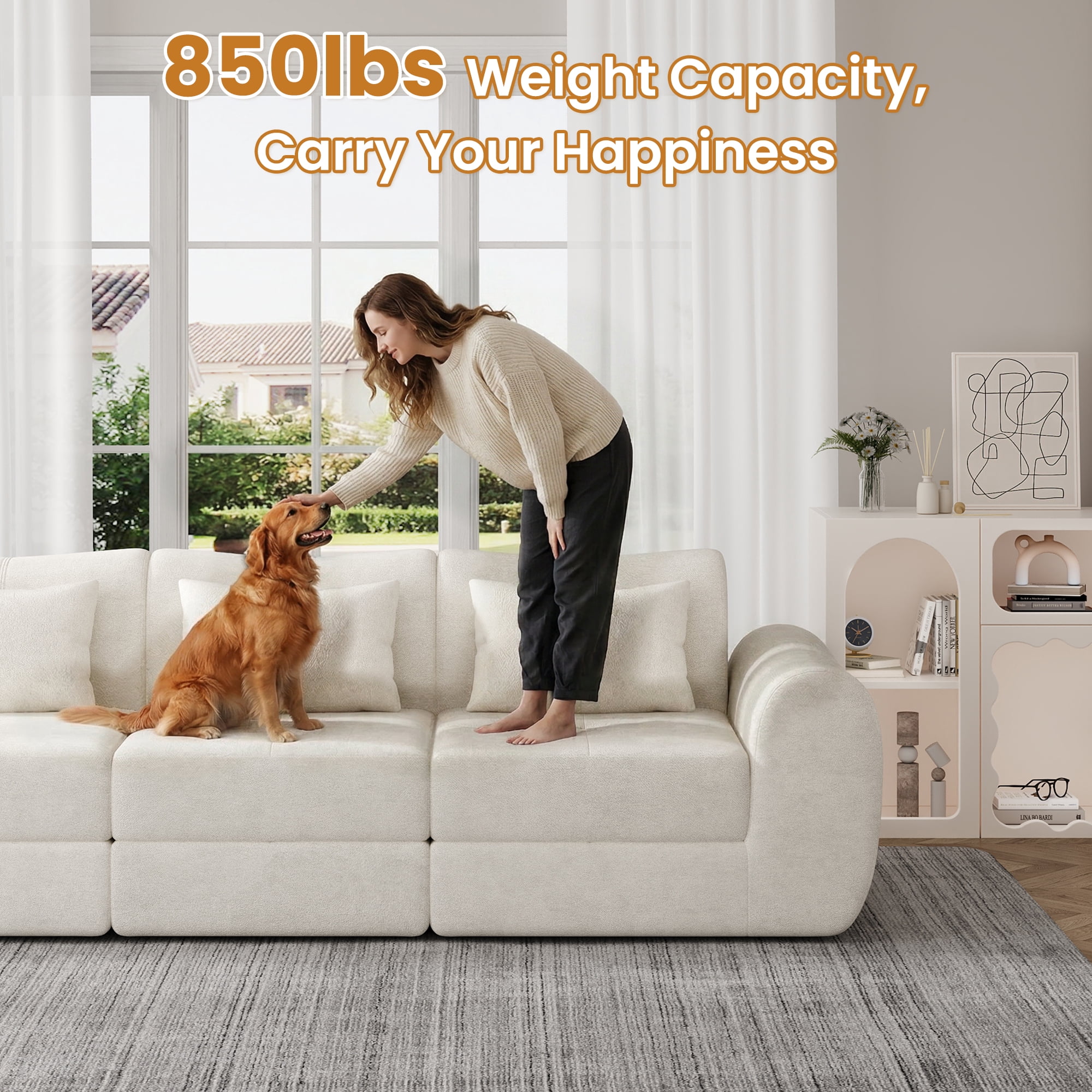 102" Cloud Sofa, 4-in-1 Folding Sofa Bed, Floor-Standing Boneless Couch, Futon Sofa Bed for Living Room, Bedroom and Entertainment Room(White)