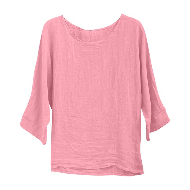 Blouses Jacquard en Coton et Lin à Manches 3/4 pour Femmes