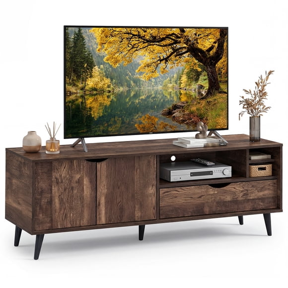 Costway TV Stand for TVs up to 65 Inches, Entertainment Center with Storage Cabinet, Drawer Brown