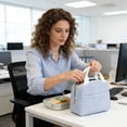 thumbnail image 2 of Striped Insulated Lunch Bag Large Capacity Lunch Box Carrier for Work Commute, Reusable Food Tote Light Blue, 2 of 6