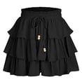 thumbnail image 5 of larppty Women's Multi-Layered Ruffle Skort with Beaded Drawstring - High Waisted Flowy Mini Skort for Country Concert, Golf, Tennis, Teen Girls & Casual Wear（Black， XL）, 5 of 6