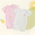 thumbnail image 2 of 2 Pack Toddler Romper Short Sleeve Crew Neck Button Down Print Onesies Summer Cute Comfy One Piece Jumpsuit (9 Months, Pink), 2 of 9