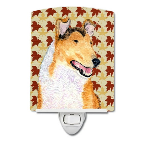 Caroline's Treasures SS4386CNL Collie Smooth Fall Leaves Portrait Ceramic Night Light, 6x4x3", multicolor