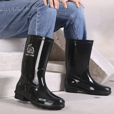 

Cathalem Boots Medium Men Tall Rain Boots Waterproof Slip Black PVC Adult Outdoor Work Rubber Boots Shoes Black 9