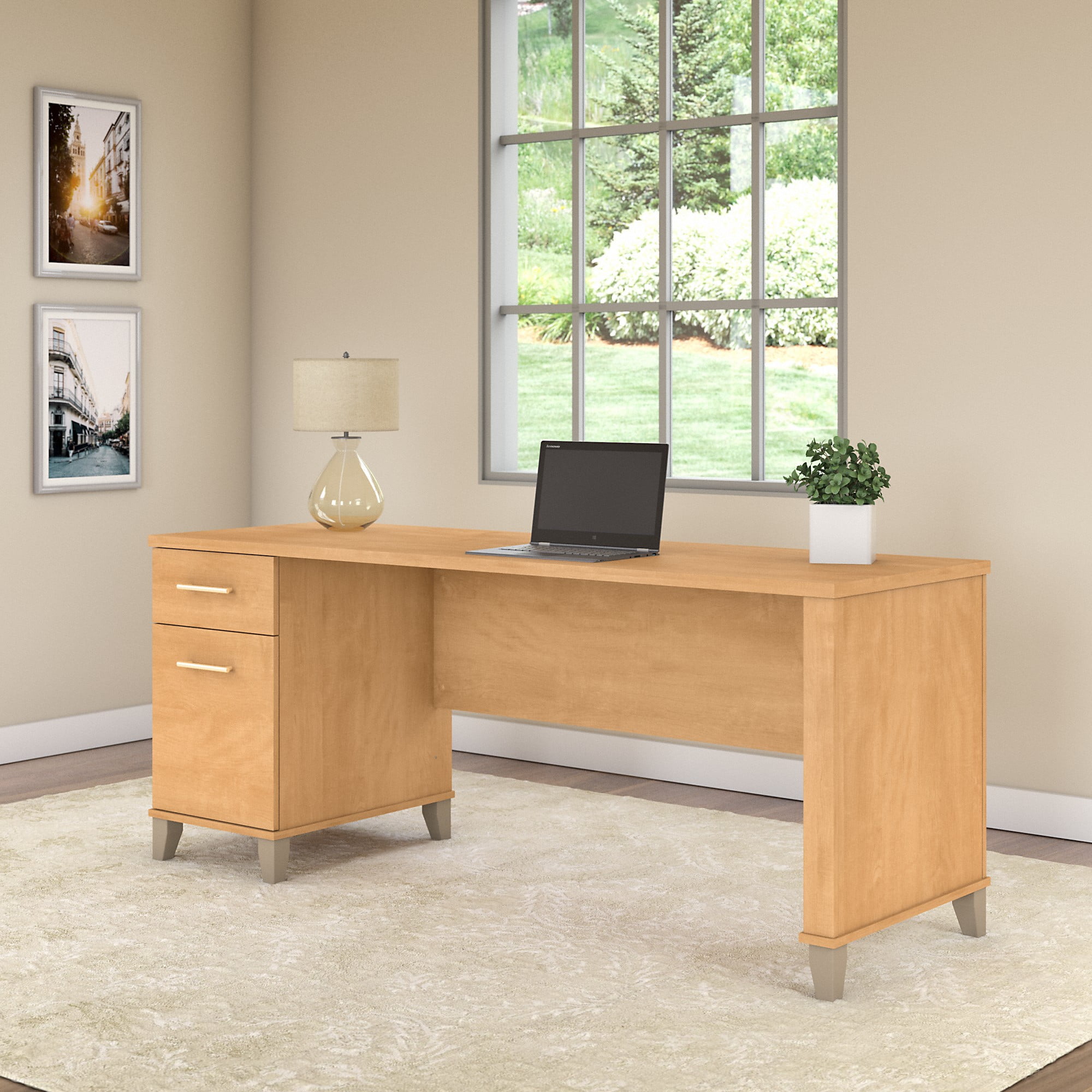 Bush Furniture Somerset 72" Single Pedestal Desk, Maple Cross