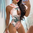 thumbnail image 2 of Conjunto de ropa de playa con estampado de Bikini y trajes de baño siameses calados con flores sexis para mujer Fridja  nalpqowj24377, 2 of 9