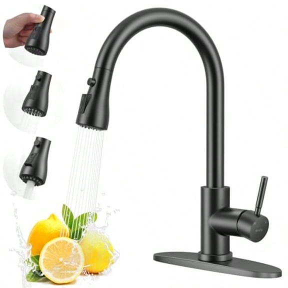 Matte Black Kitchen Faucet Kitchen Sink Faucet with Pull Down Sprayer Single Handle Stainl Steel Commercial Modern for 1 or 3 Hole Farmhouse Camper Laundry Utility Rv Bar Sinks