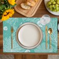 thumbnail image 4 of Teal Coastal Placemats Set of 4, Starfish Coral Summer Beach Ocean Placemats for Dining Table, Place Mats for Kitchen Tabletop, Waterproof Wipeable Dining Table Mats Set, 4 of 9