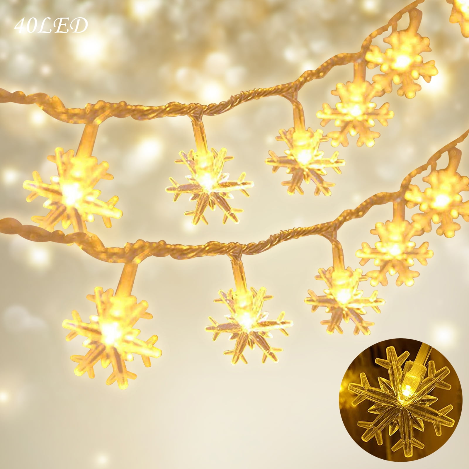 Snowflake Twinkle Lights, Snowflake String Lights 19.7 ft 40 LED Fairy