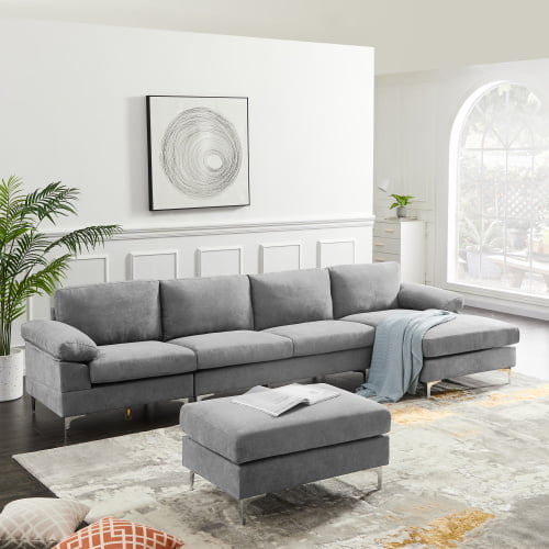 Grey Linen Fabric Details about   Modern Chaise Lounge Sofa with Removable Cushions 