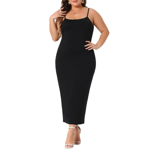 DARING DIVA Plus Size Cami Sleeveless Spaghetti Strap Maxi Long Dress 1X Black