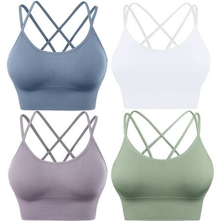

QWZNDZGR Cross Back Sport Bras Padded Strappy Criss Cross Cropped Bras for Yoga Workout Fitness Low Impact