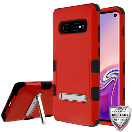 Samsung Galaxy S10 Phone Case Tuff Hybrid Shockproof Impact Armor Rubber Rugged Hard TPU Protective Kickstand [Military-Grade Certified] Cover RED BLACK Phone Case for Samsung Galaxy S10 (6.1
