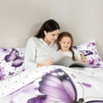 thumbnail image 6 of Manfei Chic Butterfly Queen Comforter Set,Country Floral Bedding Sets,White Purple Bedding Comforter Set For Girls Kids,Breathable Home Decor Reversible,3-Piece, 6 of 9