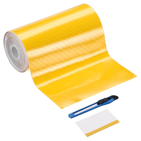 1 Set 6D Carbon Fiber Vinyl Wrap 3.94" x 16ft Self-Adhesive Car Sticker Waterproof Wrap Roll for DIY Decor Automotive Exterior Interior Protection with Scraper Tool, Yellow