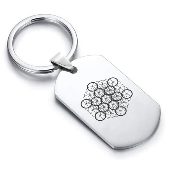 Stainless Steel Sacred Geometry Fruit of Life Dog Tag Keychain Circle Ring