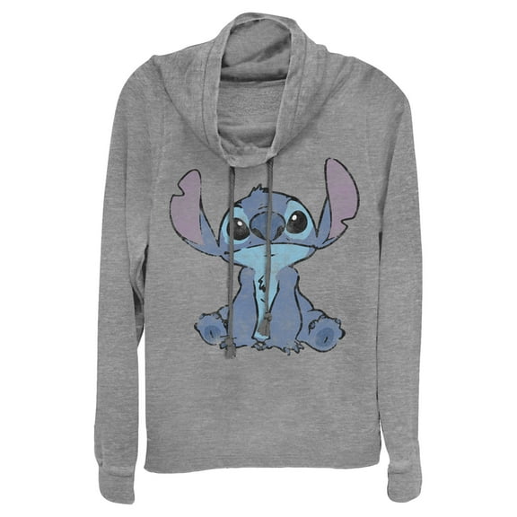 Junior's Lilo & Stitch Watercolor Stitch Cowl Neck Sweatshirt Gray Heather X Small