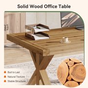 Finmind 63 Solid Wood Executive Desk, Large Simple Writing Study Table for Home Office, Brown