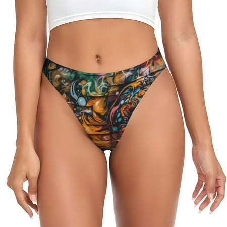 Qokaie Colorful Graffiti Abstract Eye Printed Women s Cotton Thong Underwear  Sexy Breathable Panties G-string-XX-Large