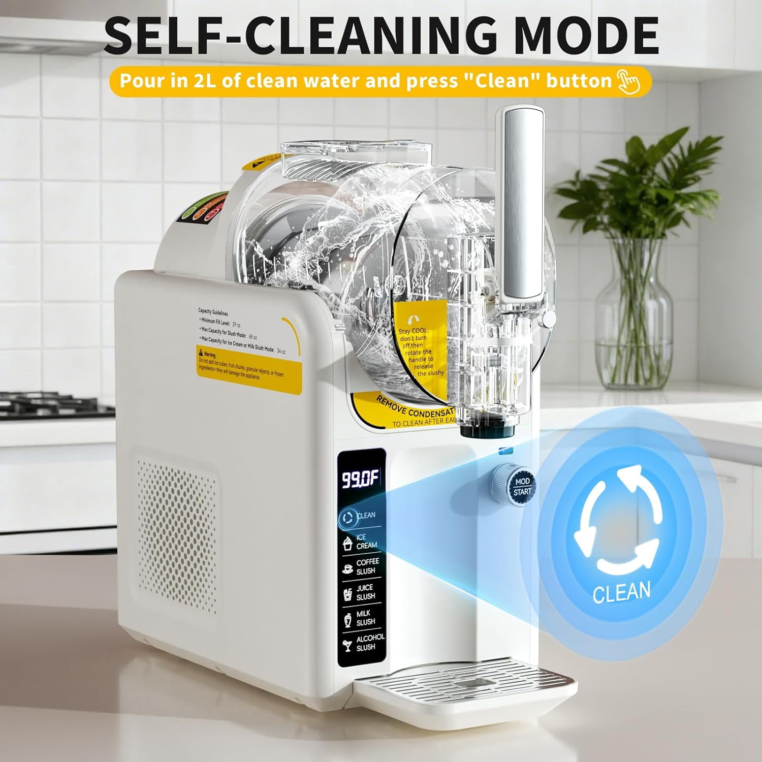 EAYSG Ice Cream & Slushie Machine | Frozen Drink Maker with 5 Presets | Auto-Clean, No Ice Needed | Quiet Operation with LED Display | for Milkshakes, Margaritas, Smoothies & More,White