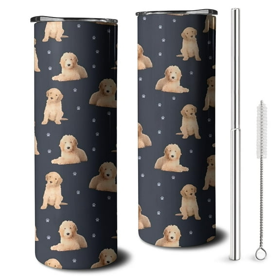 20oz Goldendoodle Dog Skinny Tumblers Stainless Steel Tumbler with Lid and Straw,Vacuum Insulated Double Wall Travel Tumbler Cups with Cleaning Brush for Coffee,Tea