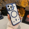 thumbnail image 2 of for iPhone 15 Magnetic Case, with Built-in Lens Stand, Military-Grade Drop Protection, Transparent Shockproof Slim Case Compatible with Mag-Safe for iPhone 15 Women Girls, Darkblue, 2 of 8